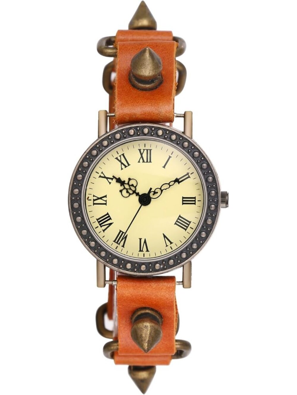Women's Rivet Orange Fashion Vintage Classic Weave Wrap Around Quartz Wristwatch